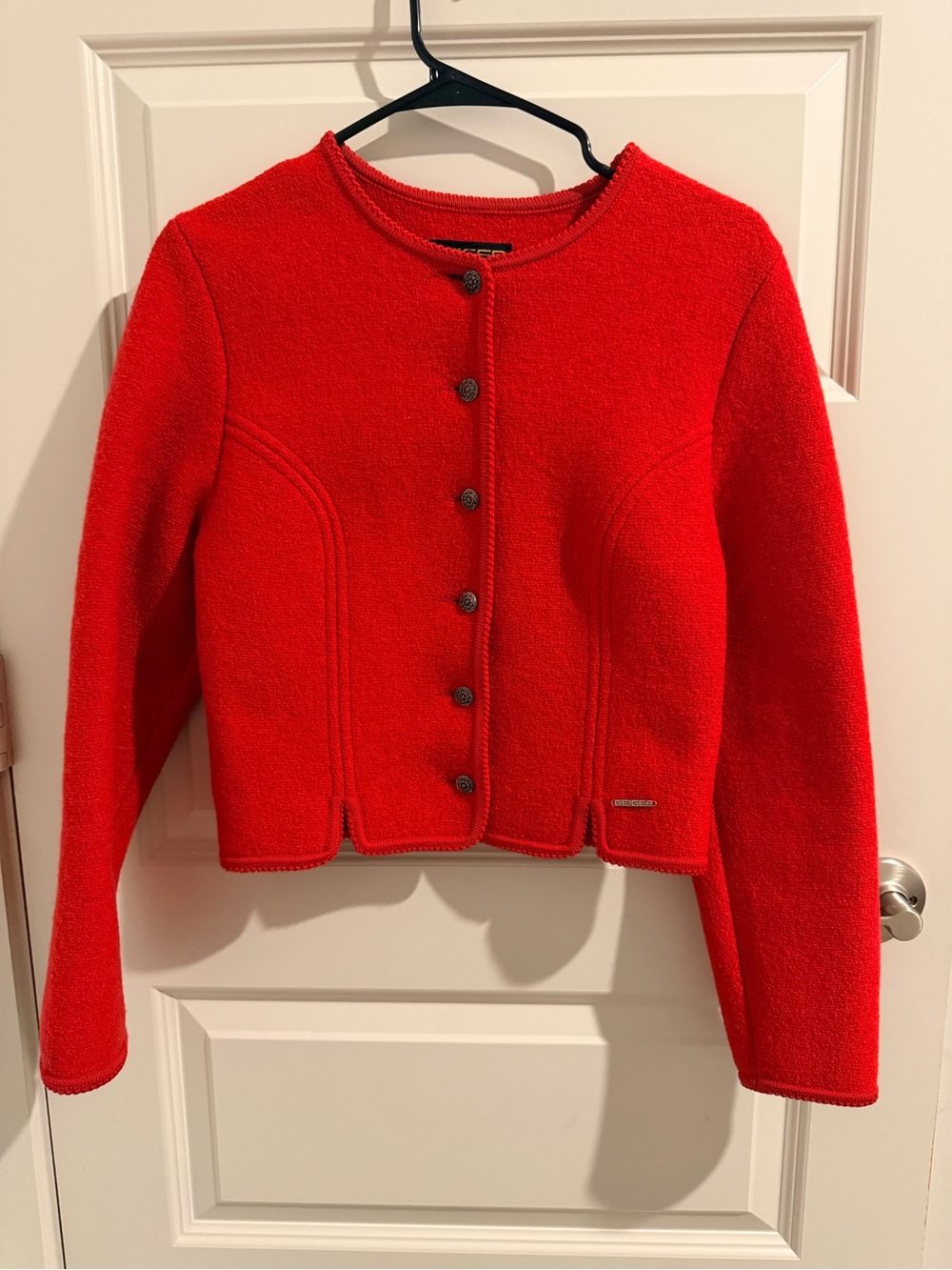 Red Button-Front Wool Blend Boxy Blazer